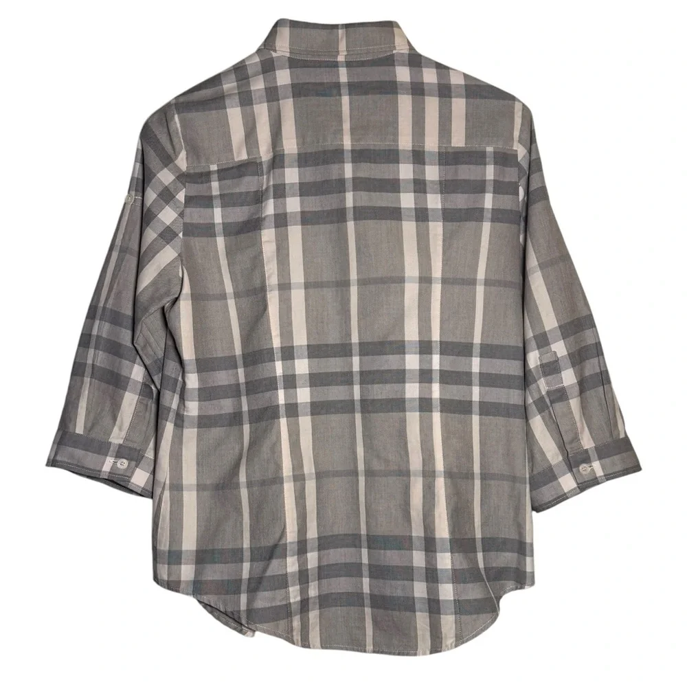 BURBERRY BRIT Women’s 3/4 Sleeve Plaid Button Down 100% Cotton Shirt Size Medium - Picture 4 of 12